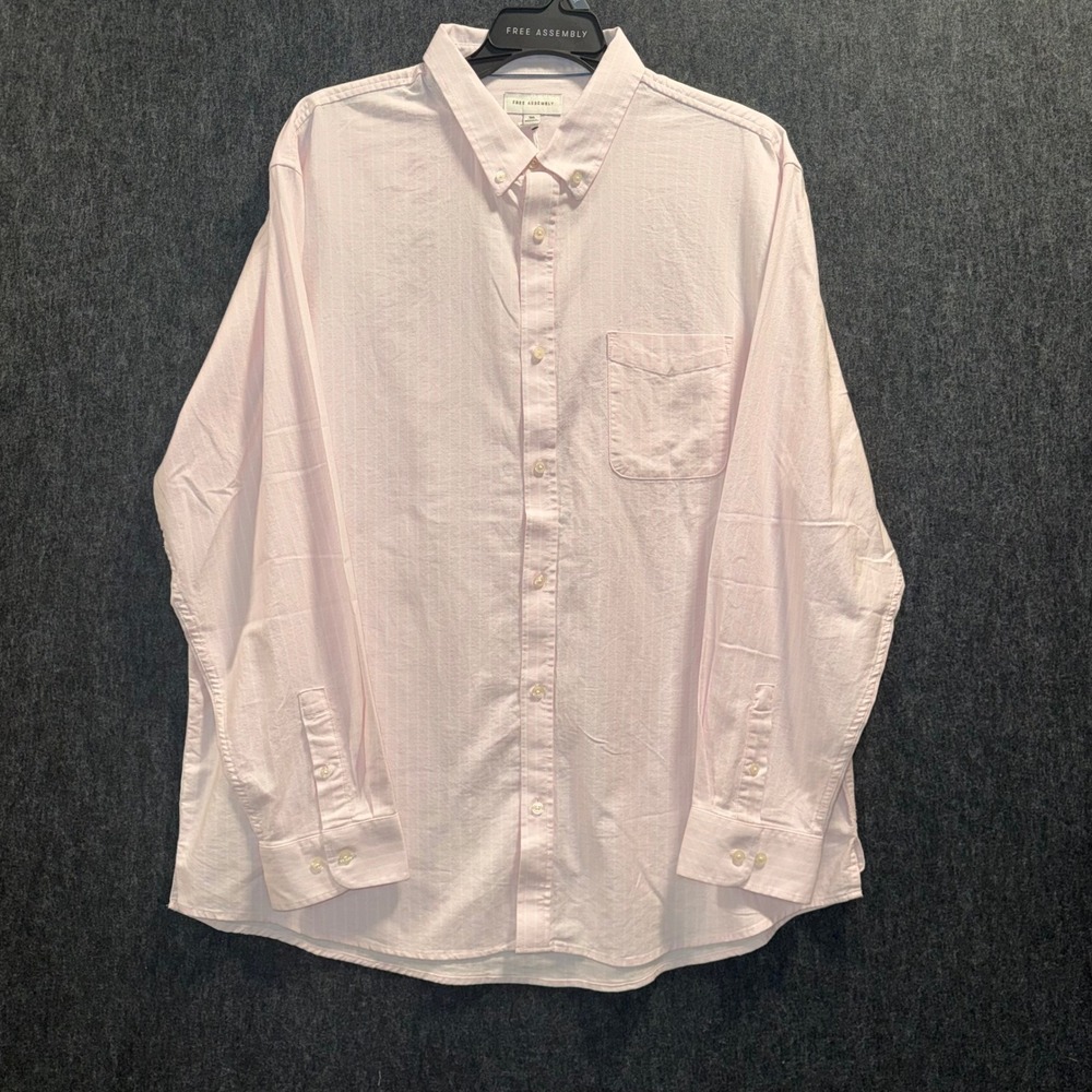 Free Assembly Men Pink Crystal Striped Oxford Button Down Shirt Long Sleeve 3XL
